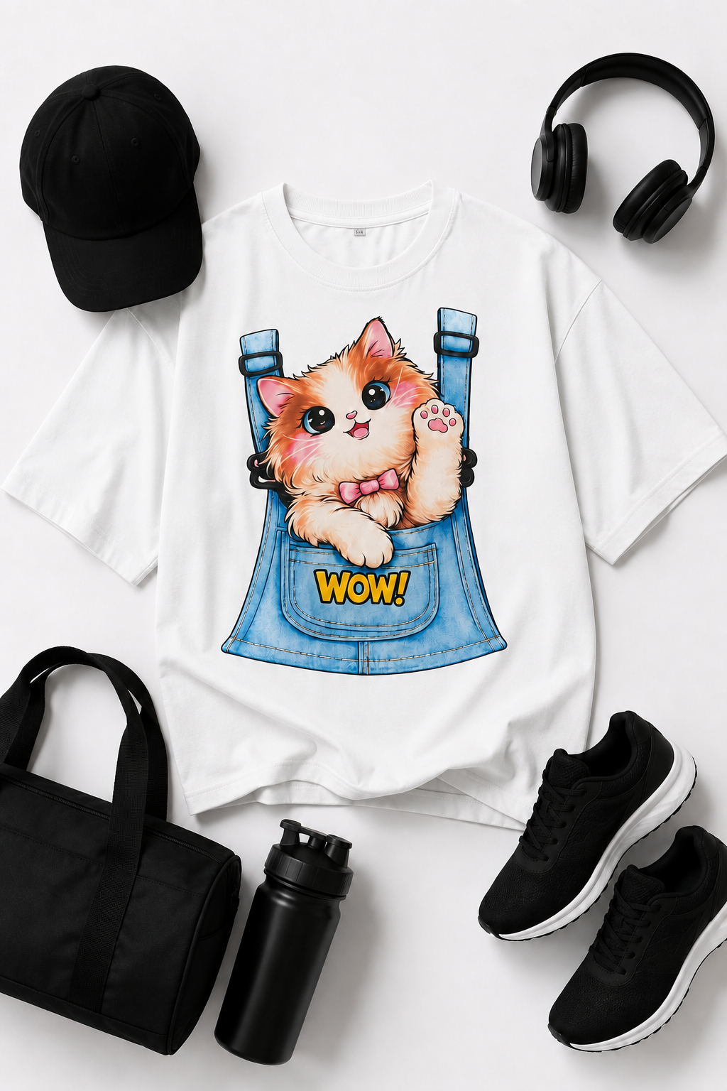 Pocket Kitty Oversized Tee White