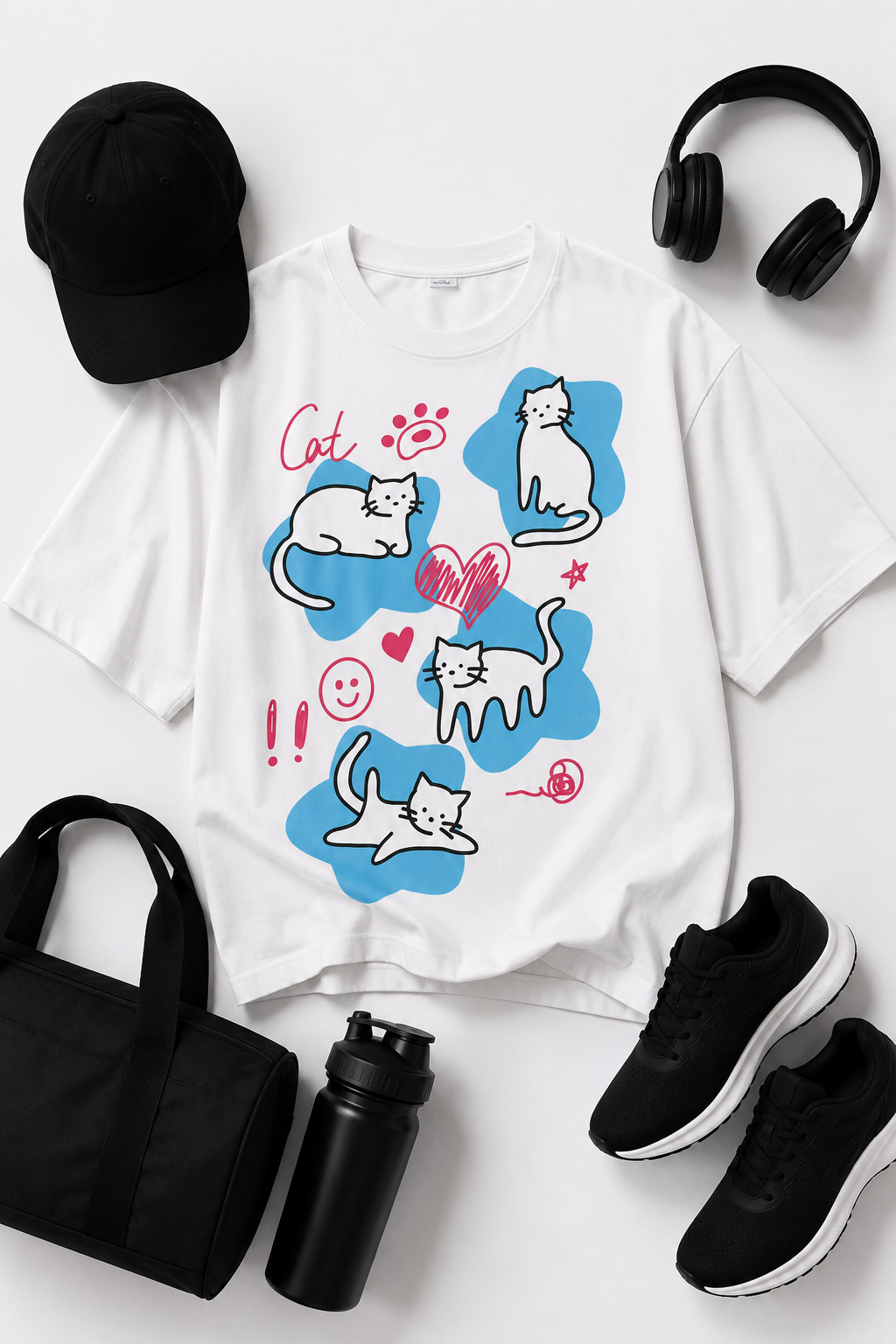 Cute Cat Doodle Oversized Tee